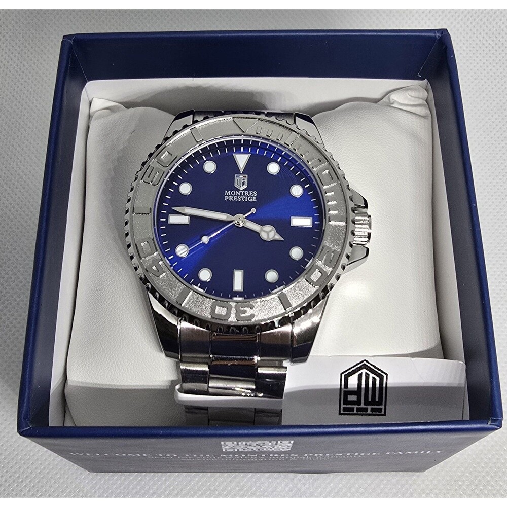 Montres Prestige Men's Silver Blue Watch 42mm MPW-0268 - Picture 2 of 7